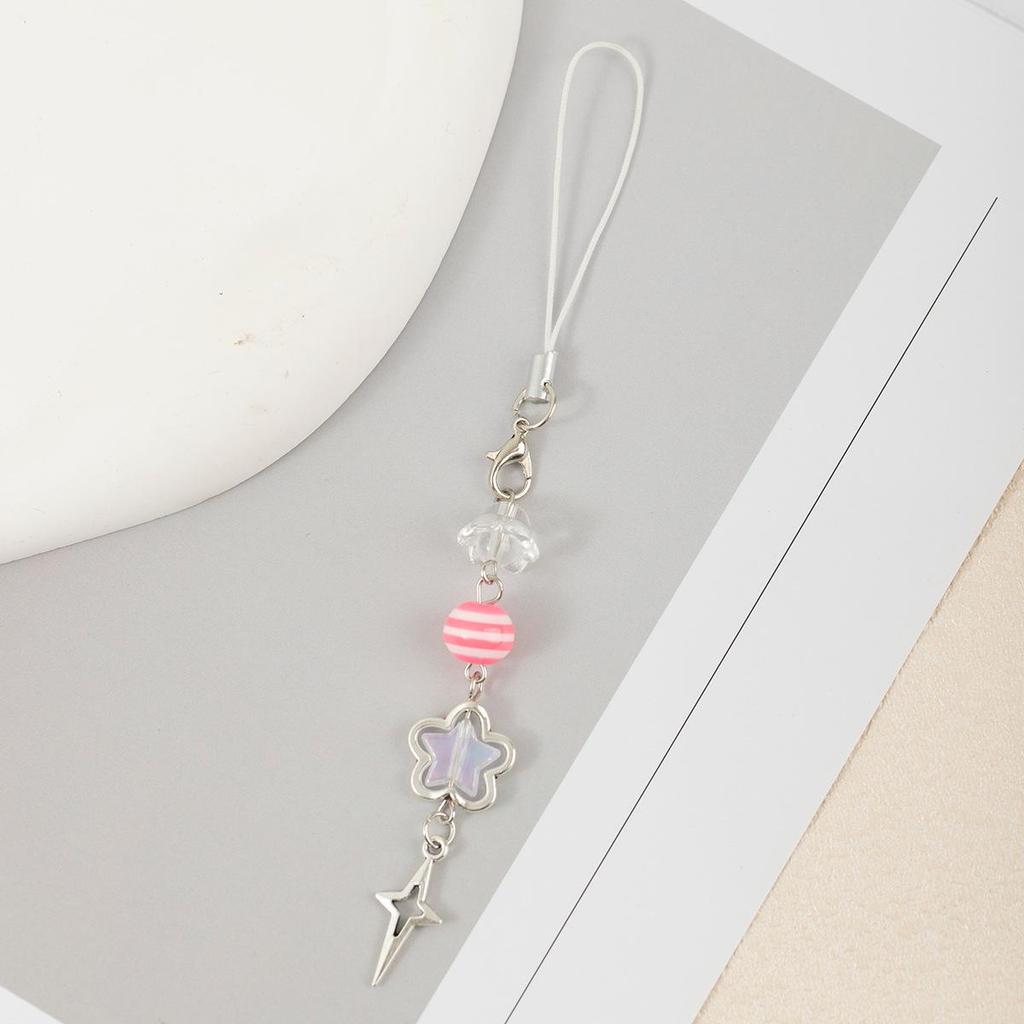Japanese & Korean Sweet Translucent Beaded Flower Star Phone Charm Pendant USB Decoration