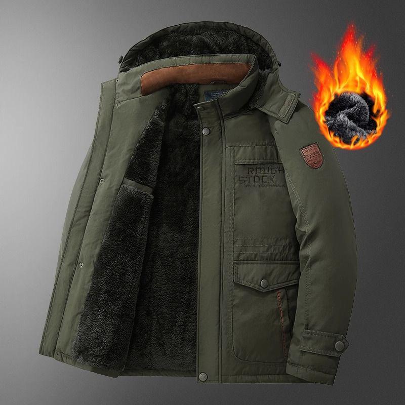 Men's Mid-Length Winter Coat, Fleece-Lined and Extra Thick for Middle-Aged and Elderly