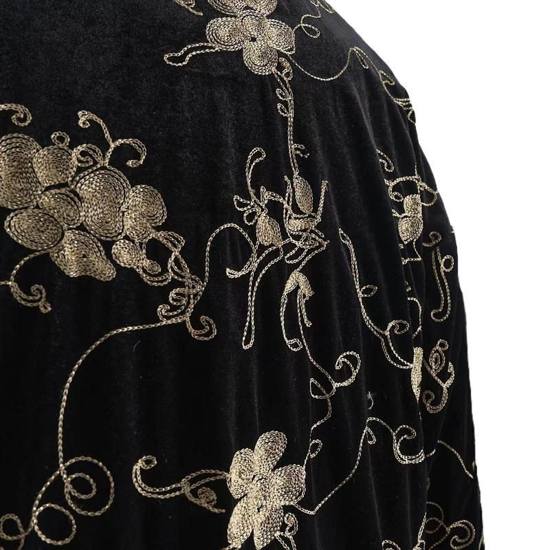 Schwarze Farbe Samt Bestickter Stoff Blume Gedruckt Jacquardstoffe für Cheongsam Kleid Kleidung 130cm Breite