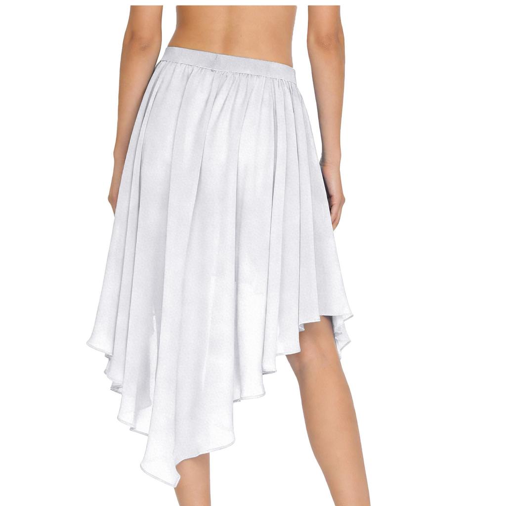 Damen High-Low-Saum Chiffonrock Elastischer Bund Unregelmäßiger Durchsichtiger Überwurf Strand Tanzkostüm