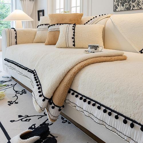 Zimowa Pluszowa Pogrubiona Ciepła Ręcznik na Sofę Prosty i Antypoślizgowy Zimowa Skórzana Pokrowiec na Sofę Domowy Pełne Pokrycie Tkaninowy Ręcznik