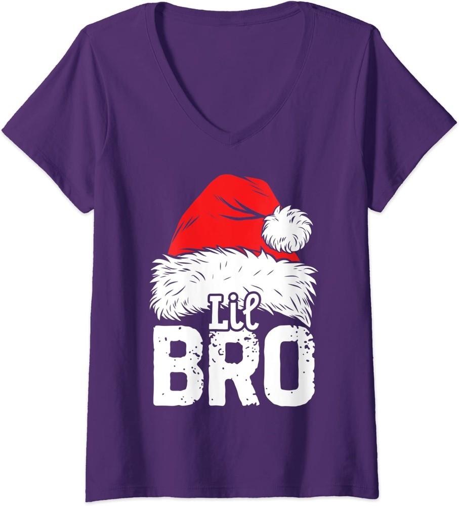 Пижама для семьи на Рождество «Младший брат Санты» Женская футболка с V-образным вырезом Унисекс футболка S