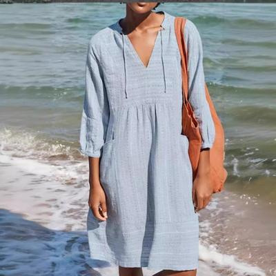 Rochie Jacquard Decolteu V Casual Largă cu Buzunare