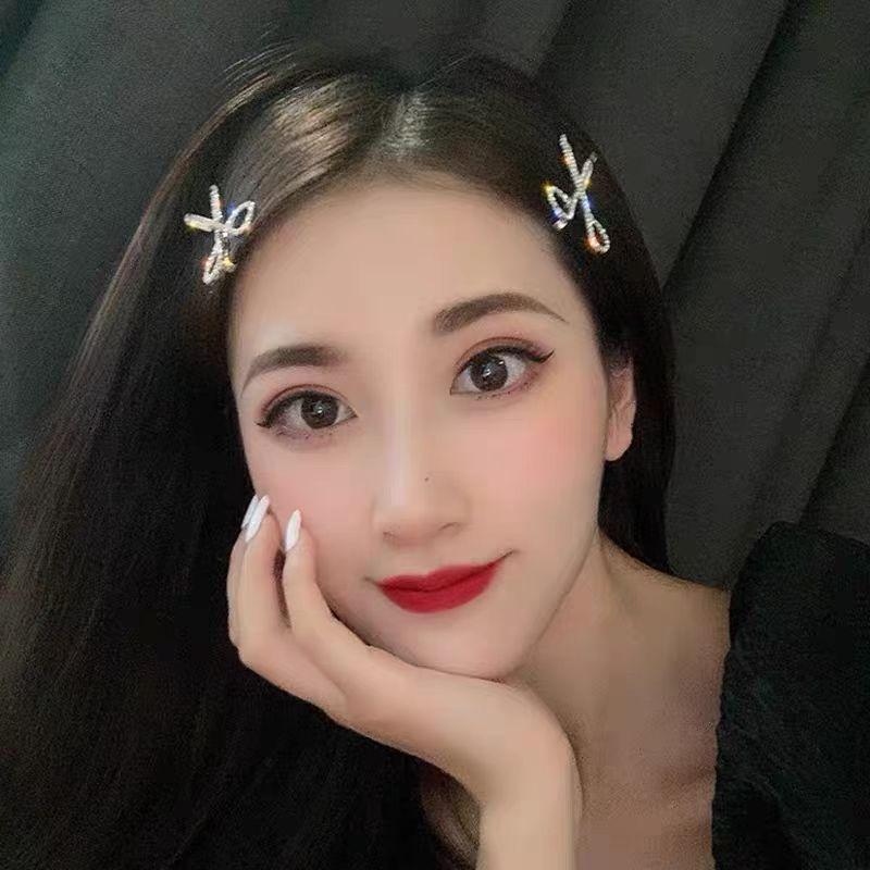 Diamond Scissors Hairpin, Female Side Bangs Clip, Korean High-End Sense, One-Word Clip Hairpin Temperament, Fashion Clip Headdress.