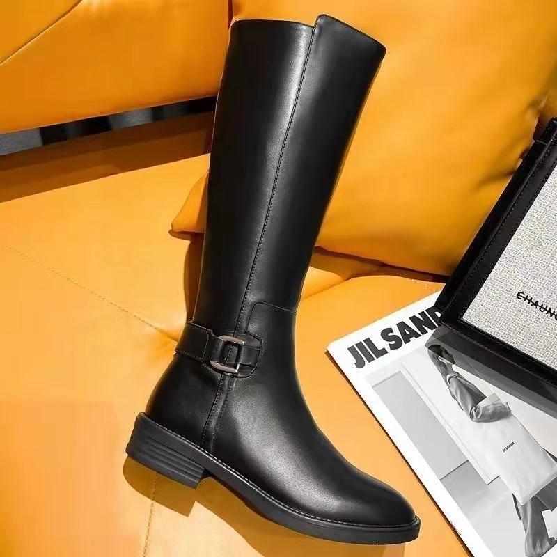 Fashion 2025 Autumn Winter Low Heel Women Knee High Boots Fashion Side Zippers Long Booties Zapatos De Mujer
