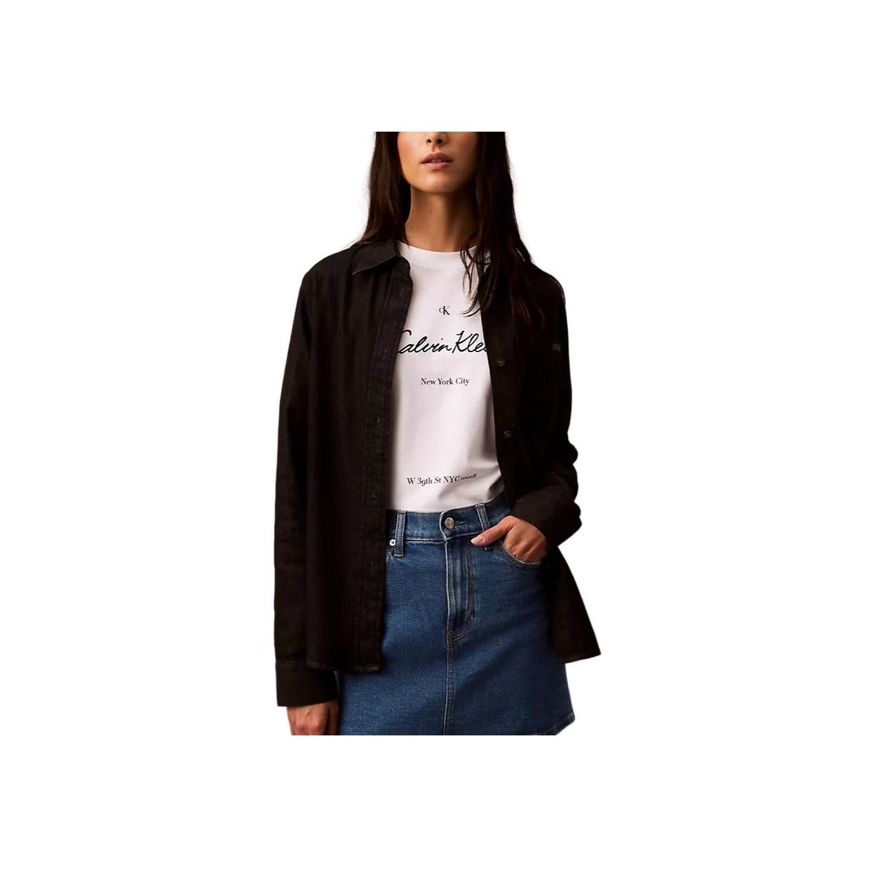 

Calvin Klein Solid Point Collar Drop Shoulder Long Sleeve Shirt Women shirts Black 40WL812-001 M