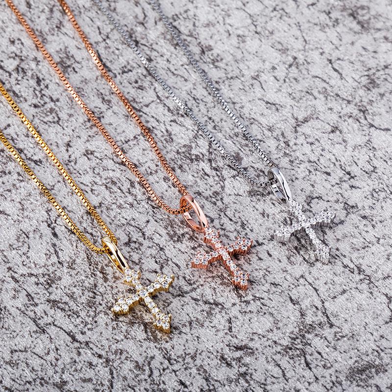 Trendy 925 Silver Cross Zircon Pendant Necklace - European & American Hip-hop Style