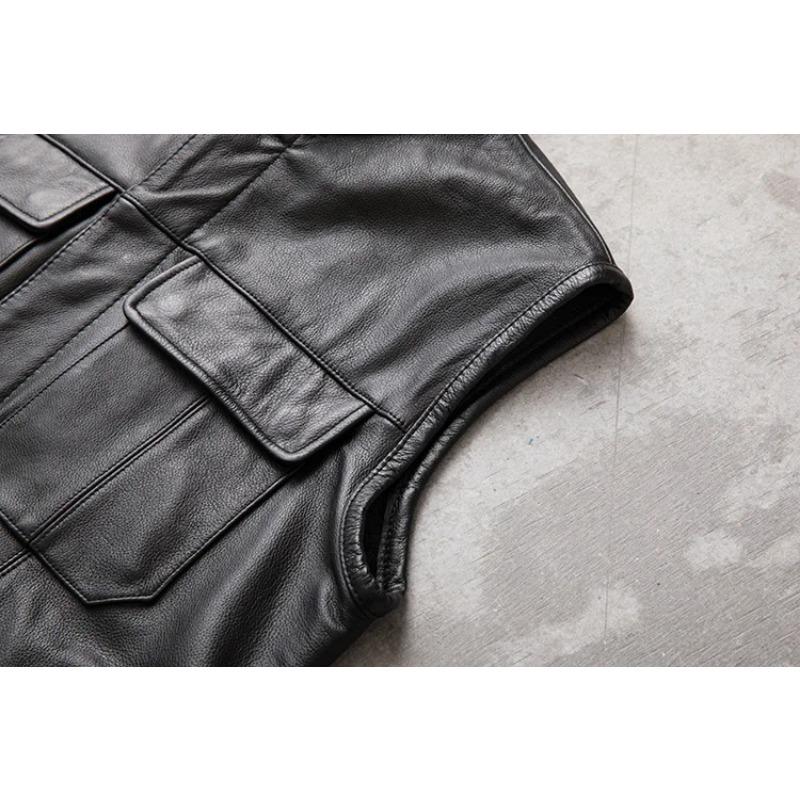 Chinesische Größe Motorrad Biker Lederweste Männer Echtes Kuhleder Ärmellose Jacken 100% ECHT Rindsleder Stehkragen Weste Outwear