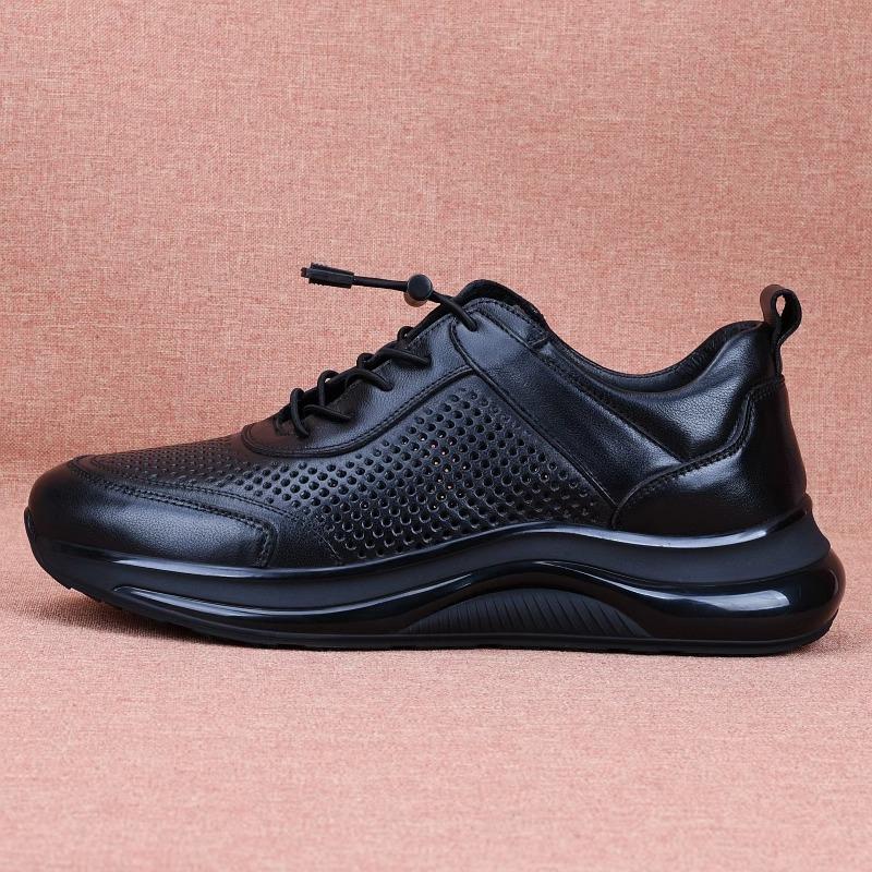 Leather hollow men's shoes breathable air cushion sports shoes full cowhide thick-soled casual punched leather shoes men
