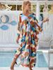European & American Rayon Print Beach Cover-up Dress - Long, Loose Bikini Swimsuit Robe for Women