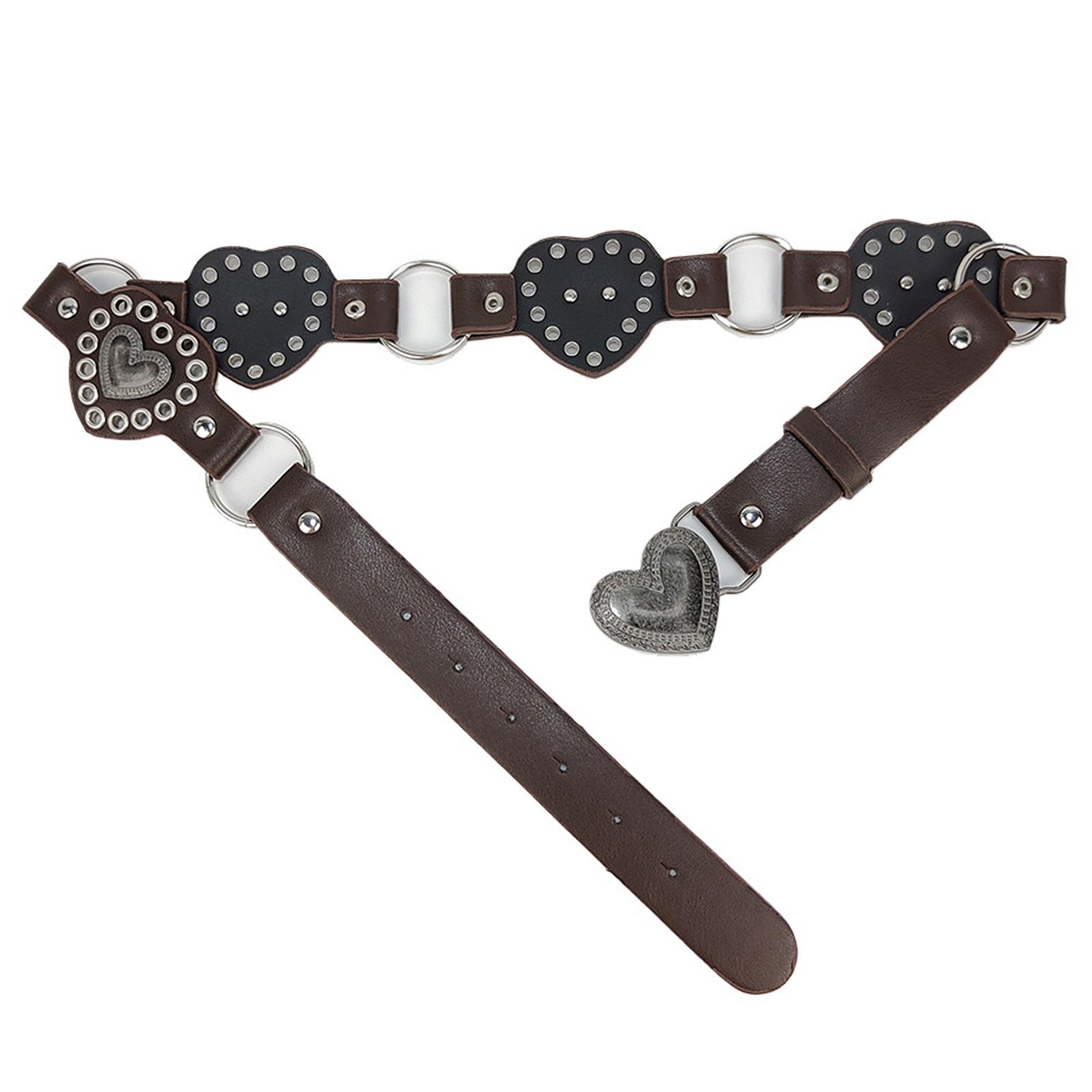 

Поясной ремень с гравировкой в виде пряжки для ковбоя-девушки-ковбоя с сердечком, винтажный пояс для горячей девушки, пояс-цепочка в стиле гранж, сексуальный пояс с люверсами кофейный