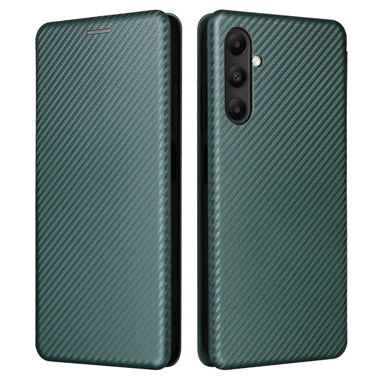 

For Samsung Galaxy A05s 4G Case Carbon Fiber Texture PU Leather Phone Shell with Card Slot Green