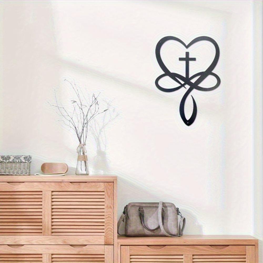 Iron Heart Cross Wall Art Black Metal Love Faith Sign Home Decor Unique Wedding Gift Couple Bedroom Living Room Inspirational Sculpture