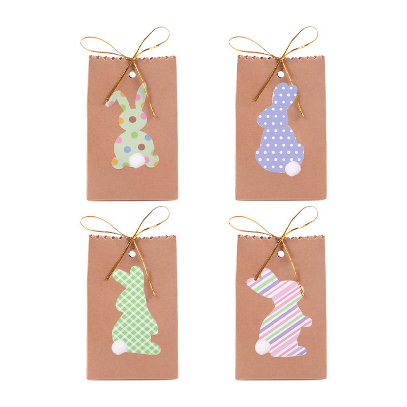8pcs Kraft paper Easter Bunny Gift Bags with Rope stickers Easter Party Favors Rabbit Treat Bag Gift Packing Bags for Kids