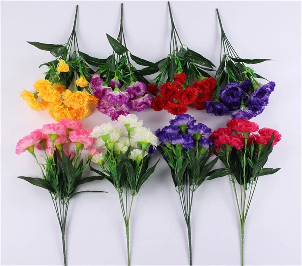 10 Head Carnation Artificial Flowers Bouquet Plastic Silk Fake Flowers Simulation Plants Decor For Wedding Accessory In Stock