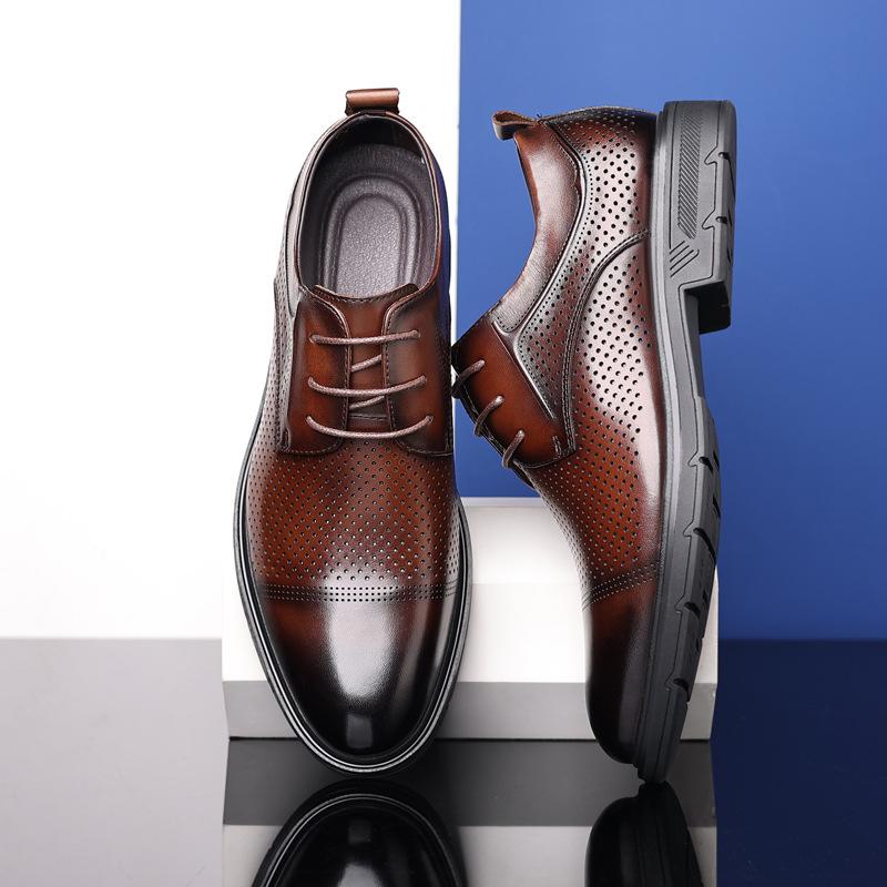 Autumn New Men's Leather Shoes Cowhide Derby Shoes Men's Business Dress Shoes Genuine Leather Casual Breathable Men's Shoes