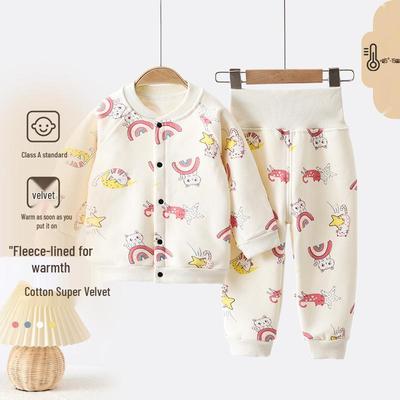 Baby Fleece Set: Warm Autumn & Winter Outing Clothes with High Waist Belly Protection