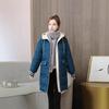 Winter new cotton jacket women's mid-length style thickened hooded simple and versatile warm cotton suit