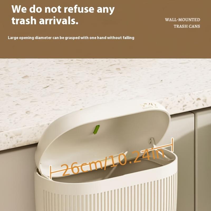 1pc Wall Mounted Trash Can with Pull Out Lid , No Drill Installation, Large Capacity Durable Plastic Bin for Kitchen , Bathroom