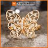 Huitan Aesthetic Butterfly Shaped Women Ring Hollow Inlaid Shining CZ Elegant Wedding Accessories Trendy Animal Party Jewelry