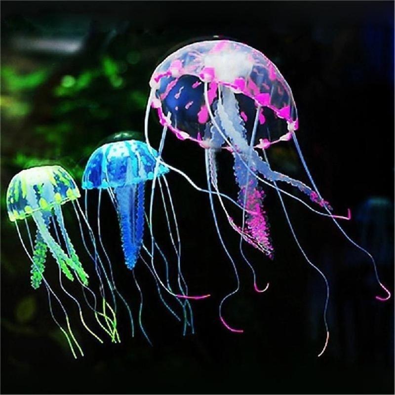1PC Artificial Glowing Jellyfish Fake Fluorescent Effect Aquarium Fish Tan Ornament Beauty Bar Party
