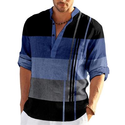 Striped Printed Casual Long Sleeved Stand Up Collar T-shirt