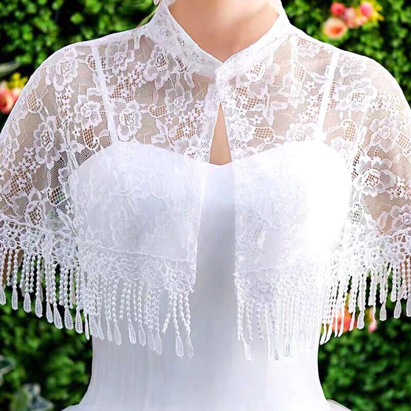 Dámské Společenské šaty Vyduté Jednobarevné Svatební plášť Střapec Pulovr Cape Krajka Šátek Svatební Tenký