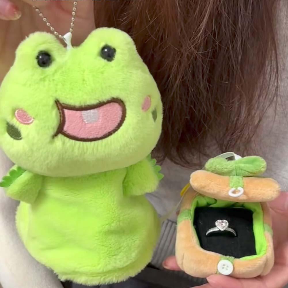 2pcs/set Surprising Frog Gift Bag Keychain Cute Plush Gift Ring Box  Festival Gift