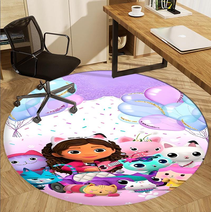 Gabby's Dollhouse Pattern Round Rug, Indoor/Outdoor Mat, for Picnic, Gameroom, Bedroom, Office, Living Room, Home Decor Carpet, Birthday Gift