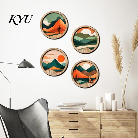 Boho Theme Wall Decorations Forest Sunset Scenery 2D Wood Hanging, Wooden Art Sign, Decorative Crafts for Walls Nature Tree Decor Bedroom Living Room