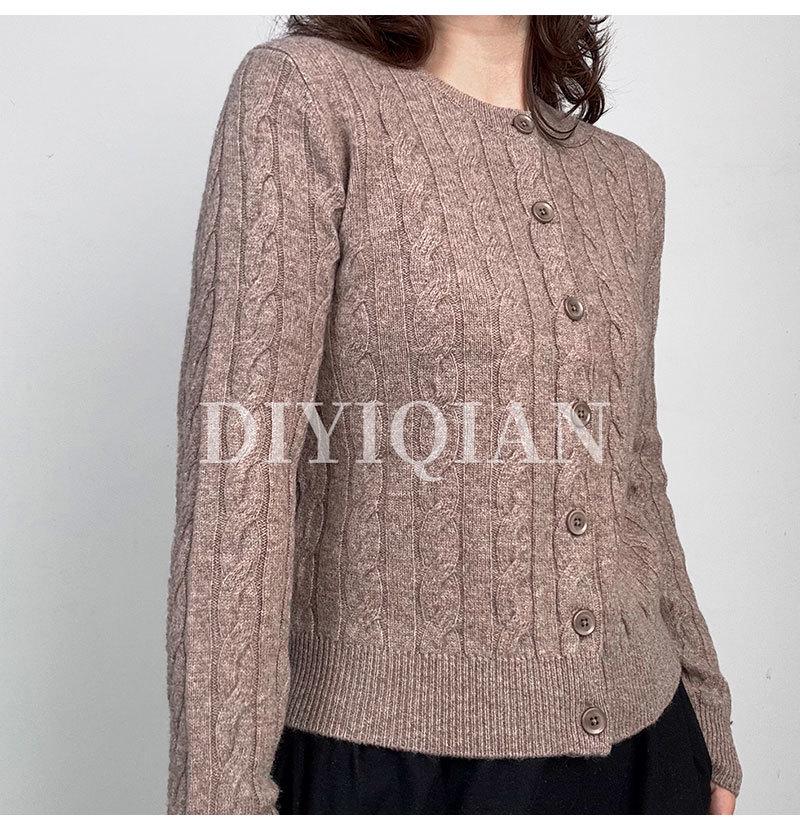 DIYIQIAN Damen Klassischer Retro Zopfmuster Woll-Cardigan - Herbst/Winter Rundhals Vielseitiges Oberteil