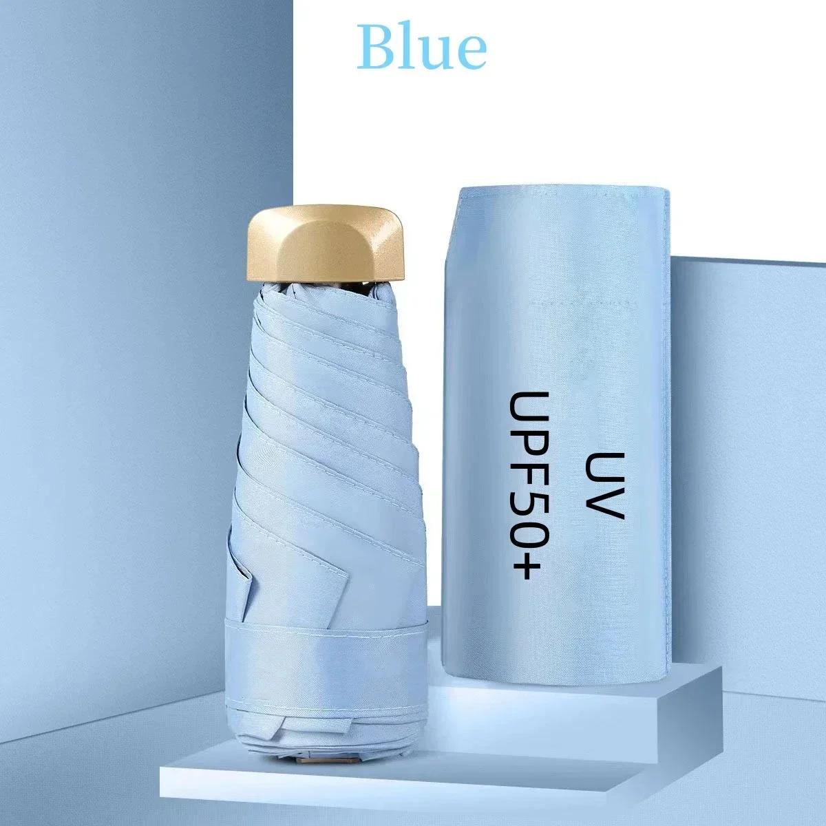 

Маленький мини-УФ-зонт для женщин, легкий компактный дорожный зонт, портативный зонтик от солнца, уличный зонт от солнца и дождя для карманного кошелька IRON&6K синий