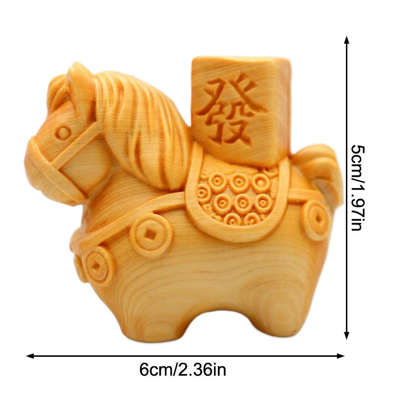 1/2Pcs Mini Wood Carving Horse Figurine Lucky Wealth Sculpture Cute Animal Feng Shui Ornaments Home Office Decor New Year Gift