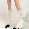 Women Harajuku Solid Color Flared Leg Warmers Lace Up Bandages Leg Sleeves Cover Footless Wide Leg Long Socks Streetwear