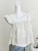 Women's Summer White Floral Puff Sleeve Chiffon Top