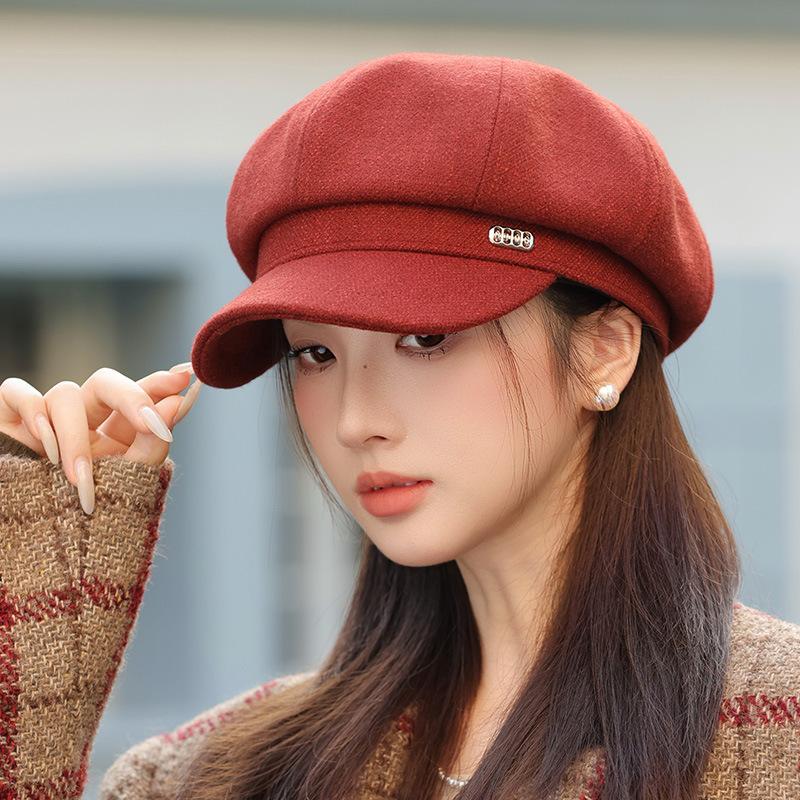 New Big Brim Showing Face Small Octagonal Hat Autumn and Winter Hat Women's High-end Sense Cap Temperament Versatile Beret