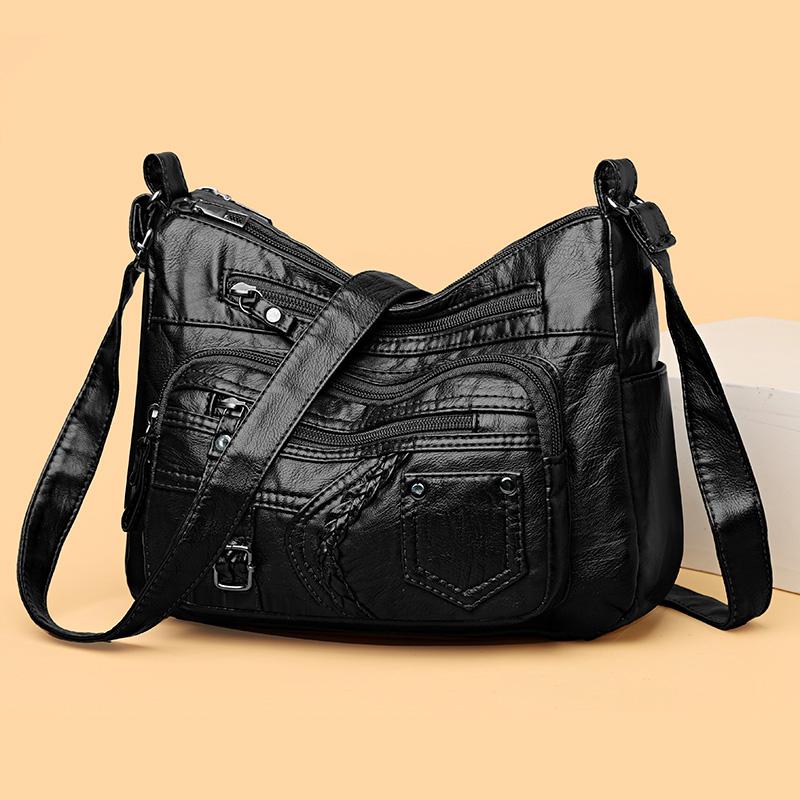 Multi-Layer Soft Leather Bag Women's Crossbody Bag Mobile Phone Bag Mother Shoulder Bag Middle-Aged Bag
