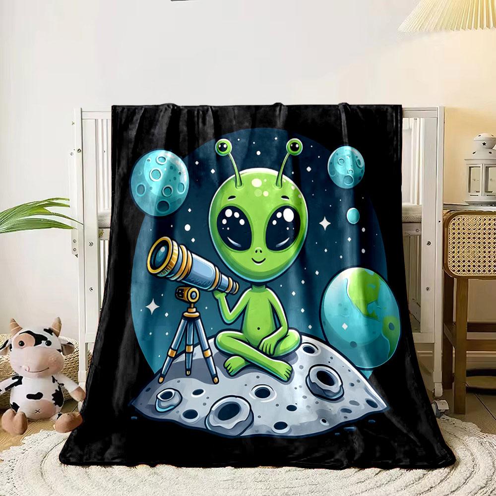 Alien Stargazing on the Moon print blanket soft and cozy perfect for the living room bed sofa or a nap,gift