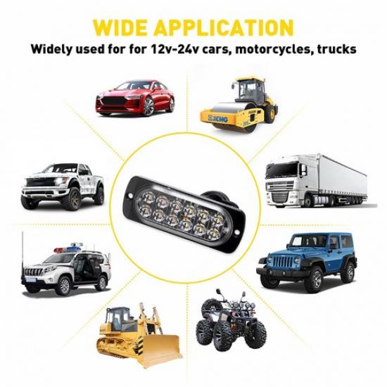 12LED White Amber Emergency Side Warning Flash Strobe Marker Light Universal Bar
