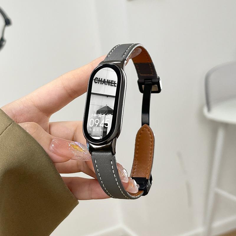 For Xiaomi Mi Band 10 9 8 Leather Strap Watch Magnetic Buckle Wristband for Miband 10 9 8 NFC Correa Watchband Bracelets Metal Interface