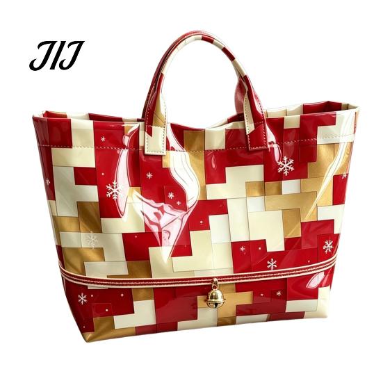 Christmas Theme Travel Bag PVC Tote for Women, Waterproof Spacious Plastic Handbag, Holiday Seasonal Handbag Large Top Handle Shopping, Beach, Travel,