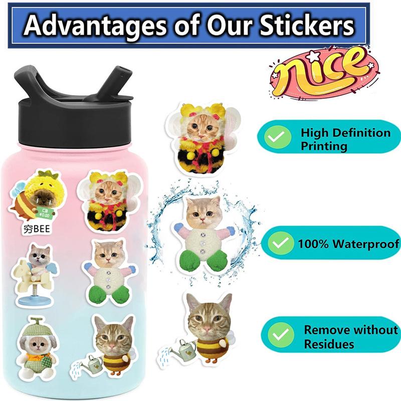 62 Pcs Cartoon Cat Meme Stickers - Waterproof Decals For Diy Decorating Guitar, Notebook & Luggage