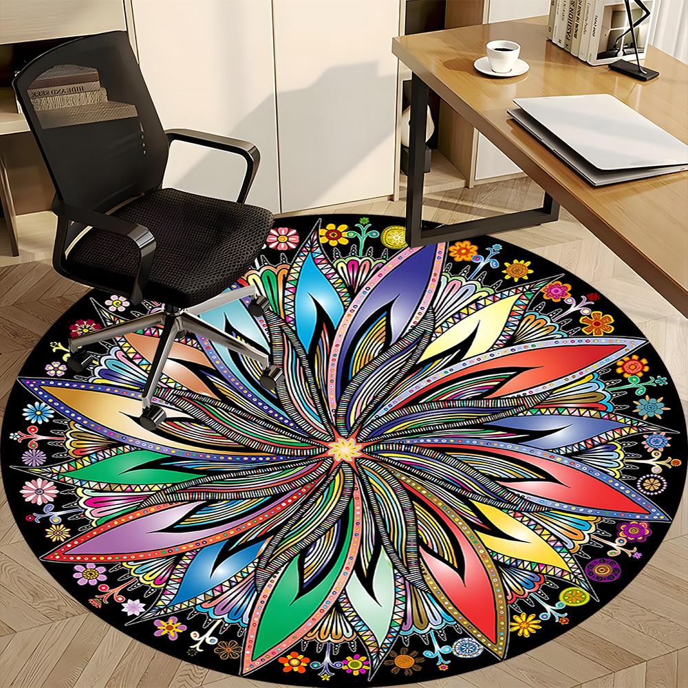 1pc Flower Mandala Chair Carpet for Office, Round Non Slip Durable Large Size Office Carpet, Suitable for Office