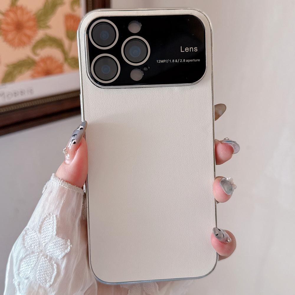 

Official Color Plain Leather Case For iPhone 17 Air 16 15 14 Pro Max Plus 13 12 11 Crystal Camera Glass Protective Funda Cover iPhone17 Pro