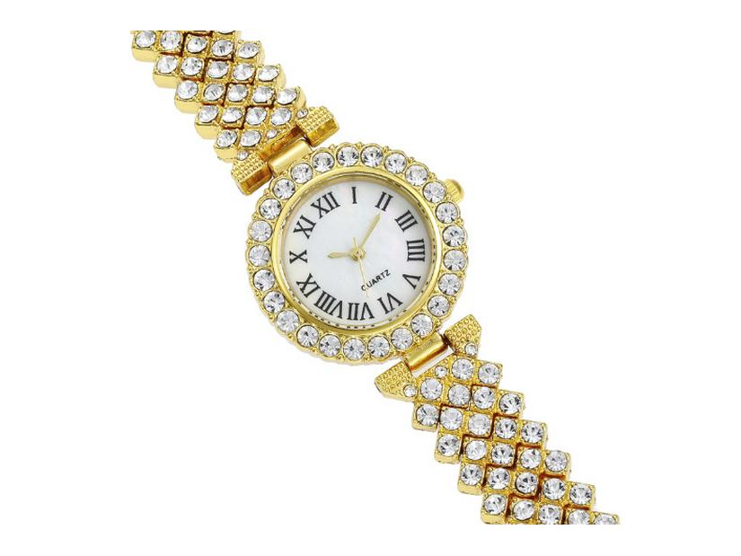 Fashion Rhinestone Women's Quartz Watch with Roman Numerals and Bracelet Style