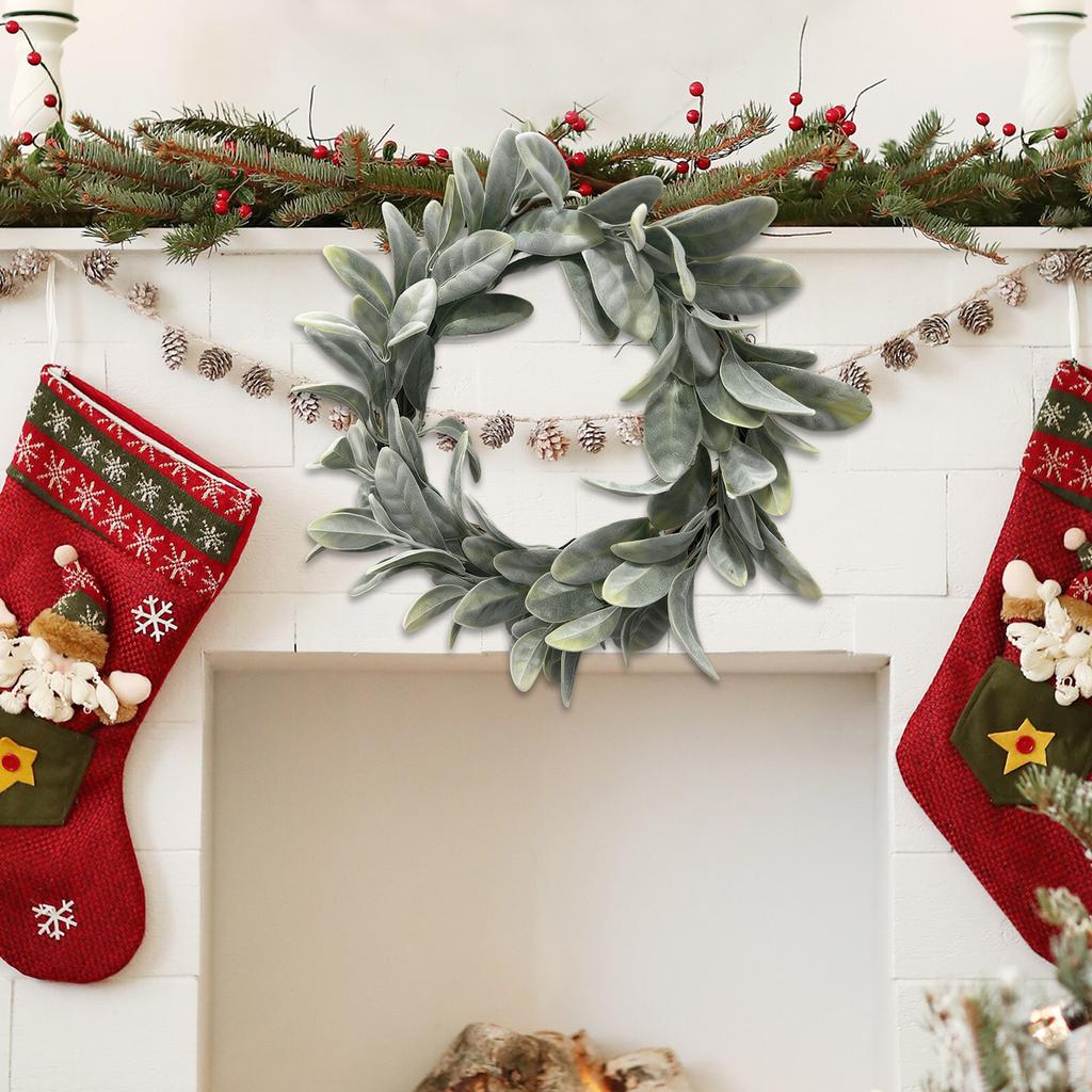 3D 30cm Spring Flocked Ear Leaf Wreath Christmas Decoration Door Hanging Home Wall Hanging Wreath