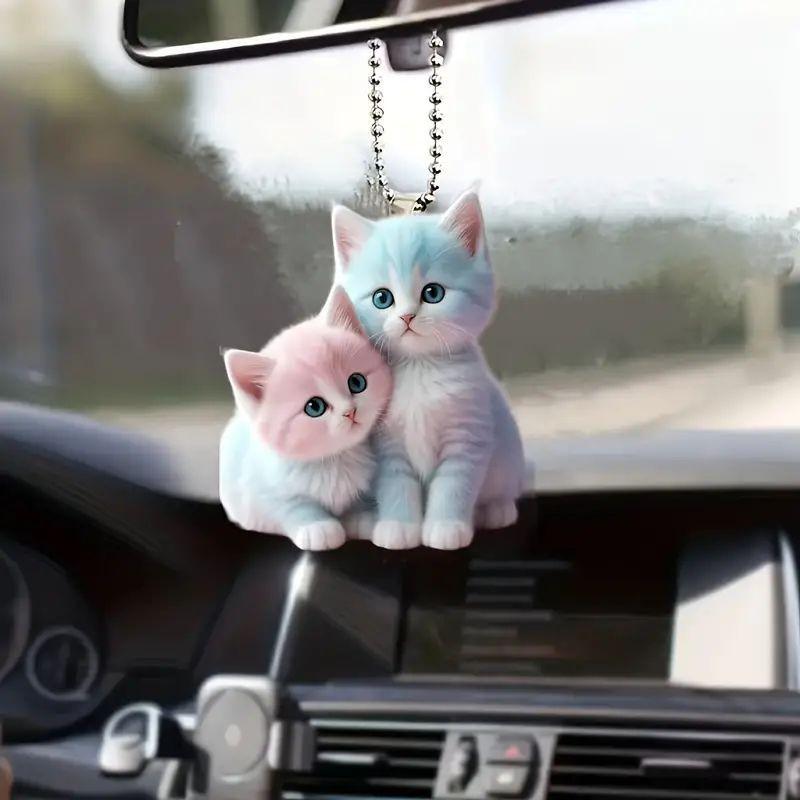 Acrylic Stylish Cartoon Cat Pendant For Car Decoration Playful Vehicle Accessory