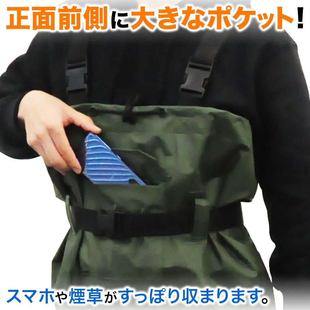 UPstore Waders Fishing Long Body Nylon Waders Boots Chest High Waders Waterproof Pants with Pocket Radial Sole Easy To Put On and Take Off Green Size