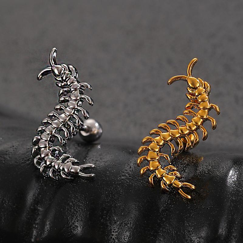 Creative Stainless Steel Centipede Stud Earrings for Women Unique Gold Color Bug Personality Ear Bone Nail Earrings Y2K Jewelry