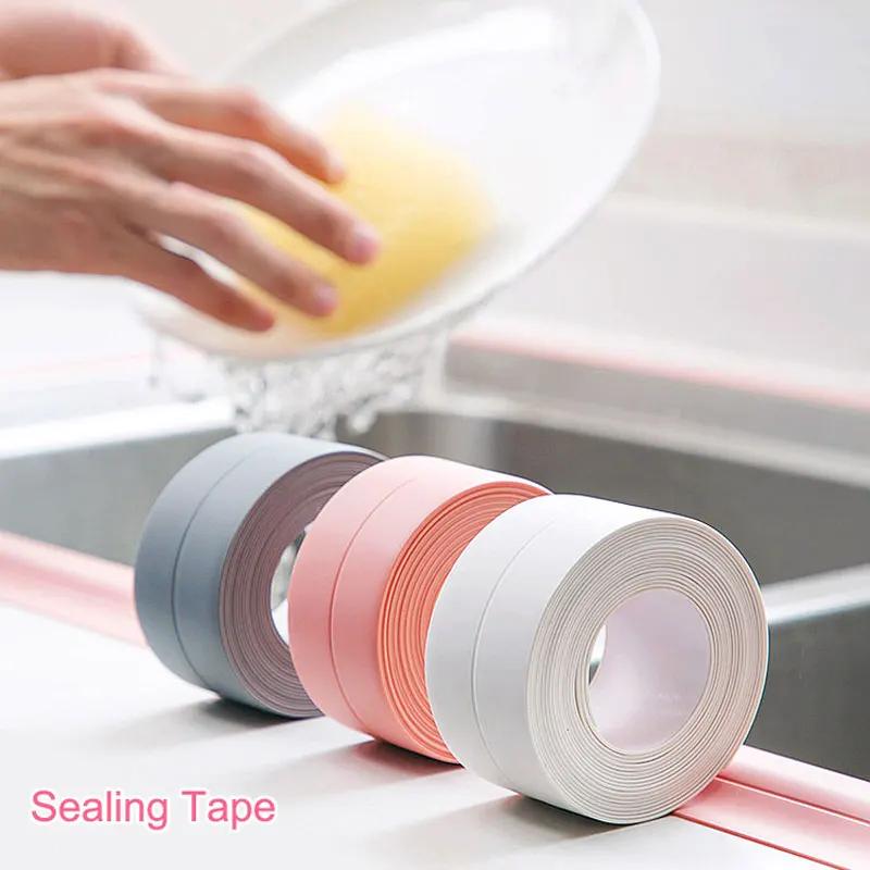 2pcs Bathroom Kitchen Sealing Tape Self Adhesive Tile Sink Bath Shower Sealing Strip Pink Waterproof Kitchen Accessories Wall Sticker